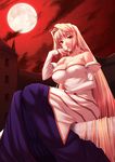  archetype_earth arcueid_brunestud blonde_hair breasts cleavage dress full_moon large_breasts long_hair melty_blood miyai_sen moon red_eyes sitting solo strapless strapless_dress tsukihime 