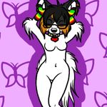  &hearts; animated arm_warmer arms_raised butterflies canine collar dagger_leonelli dancing dog ear_tuft eyes_closed female foxy_dance gif glasses navel papillon solo tail tongue_out unknown_artist 