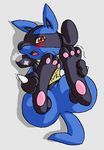  fang fangs feral hindpaw lucario nintendo open_mouth paws pok&#233;mon pok&eacute;mon red_eyes solo tail unknown_artist video_games 