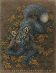  canine dark_natasha fox leaves looking_at_viewer mammal mullet nude solo 