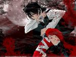  bandages black_hair dagger monochrome_factor nikaido_akira red_eyes solo weapon 