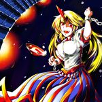  amaki_someichi blonde_hair cup horn hoshiguma_yuugi red_eyes sakazuki short_hair solo touhou 