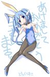  :o akeome alternate_costume animal_ears bangs bare_shoulders black_legwear blue_eyes blue_hair blue_leotard blush breasts broken broken_chain bunny_ears bunnysuit chain cleavage collar covered_navel fake_animal_ears full_body happy_new_year head_tilt knees_together_feet_apart leotard long_hair new_year nymph_(sora_no_otoshimono) open_mouth pantyhose parted_bangs paw_pose robot_ears shadow shoes simple_background small_breasts solo sora_no_otoshimono strapless strapless_leotard triangle_mouth very_long_hair white_background wrist_cuffs 