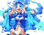  ars_goetia blue_eyes blue_hair breasts cleavage demon_girl kyousaku medium_breasts midriff mygrimoire navel open_mouth solo vepar_(mygrimoire) 