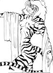  akirashima black_and_white breasts feline female hair monochrome nipples nude piercing skimpy solo standing tiger 