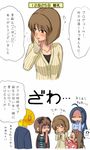  4girls amami_haruka blush bob_cut chin_rest closed_eyes comic hagiwara_yukiho idolmaster idolmaster_(classic) jaw_drop minase_iori miura_azusa multiple_girls nutcracker open_mouth p-head_producer producer_(idolmaster) puton smile translated veins wavy_mouth 