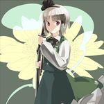  black_hairband flower hairband konpaku_youmu konpaku_youmu_(ghost) red_eyes scabbard sheath shihou_(g-o-s) silver_hair solo sword touhou vest weapon 