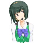  bob_cut bow brown_eyes green_hair hairband head_tilt headset idolmaster idolmaster_(classic) issei looking_away mole mole_under_mouth otonashi_kotori short_hair smile solo upper_body vest 