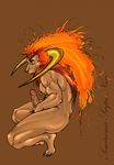  anthro biceps big_muscles brown_background butt claws crouching demon erection eyes_closed final_fantasy final_fantasy_x hair humanoid_penis ifrit male masturbation muscles nipples nude open_mouth orange_hair pecs penis plain_background semiramis solo vein veiny_penis video_games 