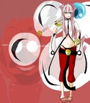  animal_ears arc_system_works bell belt black_panties blazblue bracelet cat_ears cat_eyes cat_tail feet female full_body glasses jewelry kokonoe labcoat long_hair midriff multiple_tails mutsuki_(pixiv378042) panties pants pink_eyes pink_hair sandals slit_pupils solo staff tail underwear 