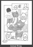  animal_bride anthro black_and_white blush canine chest_tuft comic cum dog female human male monochrome nude pregnant tail translated 
