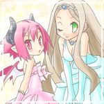  bat_wings disgaea disgaea_3 drasses dress green_eyes lowres makai_senki_disgaea_3 pink_eyes pink_hair raspberyl red_eyes sapphire_rhodonite wings 