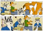 aiden_harris butt butt_grab canine class closet_coon clothed clothing colin_young comic daydream english_text fox gay half-dressed innocent jeff-kun leafdog male mammal nude raccoon red_fox sitting tail_clothing text topless underwear 
