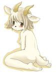  1girl barefoot blush breasts brown_eyes cute female furry goat horn horns ka kagerofu looking_at_viewer nipples side_boob sideboob sitting solo tail 