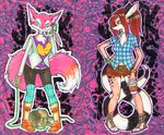  blouse blue_eyes boots brown_eyes brown_hair canine coffee female feral fook fox fur hair leaf lemur long_hair mammal neon phone pink pink_fur plaid primate sandals scalie telephone tomhoshino watch 