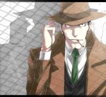  bad_id bad_pixiv_id banned_artist chin cigarette facial_hair fedora hat letterboxed lupin_iii male_focus necktie s_tanly smoking solo stubble trench_coat zenigata_kouichi 