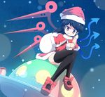  aho asymmetrical_wings black_hair black_legwear crossed_legs gift gojou_masaru gon_freecss grin hat highres houjuu_nue hunter_x_hunter inazuma_eleven inazuma_eleven_(series) nazrin panties red_eyes sack santa_costume santa_hat short_hair sitting smile snake solo thighhighs touhou ufo underwear when_you_see_it white_panties wings 