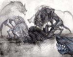  canine fangs gore guro hard_vore mammal monochrome savannah_horrocks skinny vore were werewolf wolf 