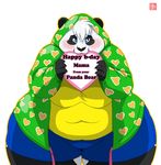  &hearts; bear birthday birthday_gift breasts cute fat female gillpanda hoodie mammal obese overweight panda plain_background sign solo transgender white_background 