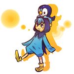  blue_eyes blue_hair blush_stickers gen_4_pokemon hitec hood looking_up moemon on_head personification piplup pokemon pokemon_(creature) pokemon_on_head sleeves_past_wrists smile walking 