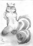  anthro breasts countershading female greyscale hi_res mammal monochrome navel pencils plain_background pussy skunk solo tail unknown_artist white_background 