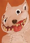  black_eyes black_nose body_horror canine chernobyl chromatic_background colored_background dog feral kunugi looking_at_viewer mammal nightmare_fuel open_mouth saliva solo teeth tongue what white 