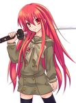  alastor_(shakugan_no_shana) garubo highres jewelry long_hair pendant red_eyes red_hair school_uniform serafuku shakugan_no_shana shana sword thighhighs weapon zettai_ryouiki 