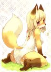  animal_ears ass back background_pattern barefoot blonde_hair blush braid breasts camel_toe cameltoe canine chibi cum cum_on_ass cum_on_body cum_on_butt cum_on_lower_body feet female fox furry grass hair kemono kishibe kneeling long_hair looking_at_viewer looking_over_shoulder nature one-piece_swimsuit open_mouth outdoors outside paws plant plantigrade purple_eyes raised_tail soles solo swimsuit tail tears toes white_background 