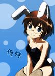  animal_ears blue_eyes breasts brown_hair bunny_ears bunny_girl bunny_tail bunnysuit cleavage fishnets glasses kemonomimi_mode medium_breasts ore_no_imouto_ga_konna_ni_kawaii_wake_ga_nai short_hair smile solo suzuki_yuuhane tail tamura_manami thighhighs 