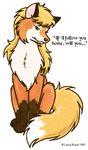  1991 blonde_hair canine coy english_text female feral fox green_eyes hair lance_rund sitting solo vixen 