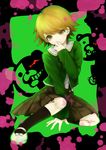  brown_eyes brown_hair danganronpa danganronpa_1 fujisaki_chihiro male_focus monokuma otoko_no_ko school_uniform skirt solo takosumi tears 