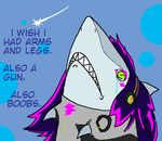  :&lt; crying dorsal_fin earphones green_eyes hair marine mayhem pixel_art purple_hair shark solo tears 