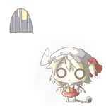  :&lt; ahoge aoblue ball_and_chain_restraint blonde_hair chain chibi cuffs flandre_scarlet moon o_o side_ponytail solo tears touhou wings 