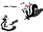  &hearts; 1600x1200 4:3 cat couple feline female french_text looking_at_viewer love male penelope_pussycat pepe_le_pew pose shadow skunk smile standing unknown_artist wallpaper white_background 