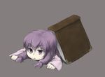  :&lt; bad_id bad_pixiv_id book book_focus bored hayake_(chenran) lying no_hat no_headwear on_stomach patchouli_knowledge purple_eyes purple_hair simple_background solo stuck touhou 