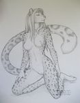  breasts feline female greyscale iggi leopard mammal monochrome nipples nude plain_background pussy sketch snow_leopard solo white_background 