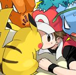  agemono brown_eyes charizard human ivysaur kissing male pikachu pok&eacute;mon pokemon_trainer squirtle tail white_eyes 