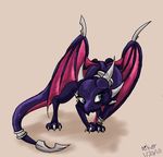  2010 aikorasu cynder dragon eyes female feral green plain_background purple scalie solo spyro_the_dragon wings 