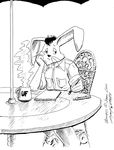  black_hair bored bunnell classic classy clothed clothing ears greywolf hair jimmy_chin lagomorph male mammal outside pad pencil rabbit shirt solo table uf umbrella vintage wrought_iron 