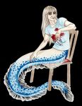  blonde_hair blue_eyes chair crustacean fin hair hobbitdragon human hybrid lobster long_hair mail male mammal marine naga sitting solo tail what 