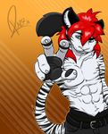  abstract_background acey_winters acwtiger anthro body_markings chest feline fur hair hi_res looking_at_viewer male mammal markings paws pose razr solo tiger topless white_tiger 