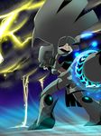  black_hair electricity highres lightning personification pokemon robot robot_girl sumeshi yellow_eyes zekrom 