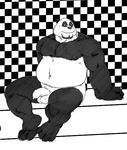  bear big_muscles checkered_background chubby flaccid grisser long_foreskin male mammal monochrome muscles nipples nude overweight panda penis simple_background sitting solo uncut 