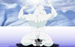  anthro back back_turned bear biceps big_muscles butt fabfelipe fur hindpaw ice kneeling looking_at_viewer looking_back male mammal muscles nude pawpads paws polar_bear pose smile solo spread_legs spreading white white_fur 