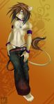  armband background_gradient barefoot belt bracelet chest_tuft claws clothing collar feline front fur gradient_background hair jewelry jijix lion long_hair looking_at_viewer male mammal necklace pants pants_down purple_eyes smile solo standing star tail tail_tuft topless tuft watermark 