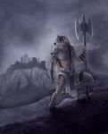  2010 armor axe braid canine digitigrade hair long_hair male marwolaeth solo standing wolf 