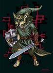  anthrofied arania bottomless canine clothed clothing doing_it_wrong ear_piercing english_text half-dressed hat humor legend_of_zelda link link_(wolf_form) lol mammal piercing shield skirt sword teeth text the_legend_of_zelda tunic twilight_princess video_games weapon what what_has_science_done wolf 