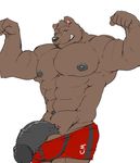  anthro balls bear biceps big big_muscles big_penis cursedmarked erection flexing grizzly_bear male mammal muscles nude pecs penis plain_background pop_out pose snikch solo underwear white_background 