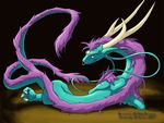  blue chinese_dragon dragon feral horn horns lying multiple_tails reveille slate slate_(artist) solo tail 