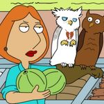  brown brown_feathers edit fail family_guy feral gryphon hoot hoot_(character) human lois lois_griffin mammal melon owl shopped tattoo visual_pun white white_feathers wings 